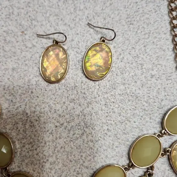 Charming Charlie Iridescent Oval Stone Necklace with Matching Earrings - Picture 4 of 7